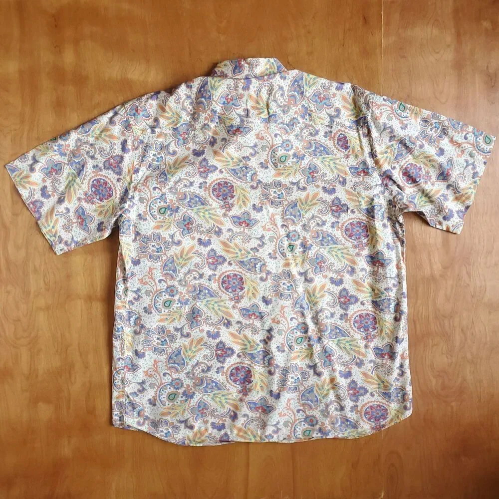 Alan Flusser Paisley Floral Shirt Mens XL Short Sleeve Colorful Cotton Hipster - Picture 6 of 9